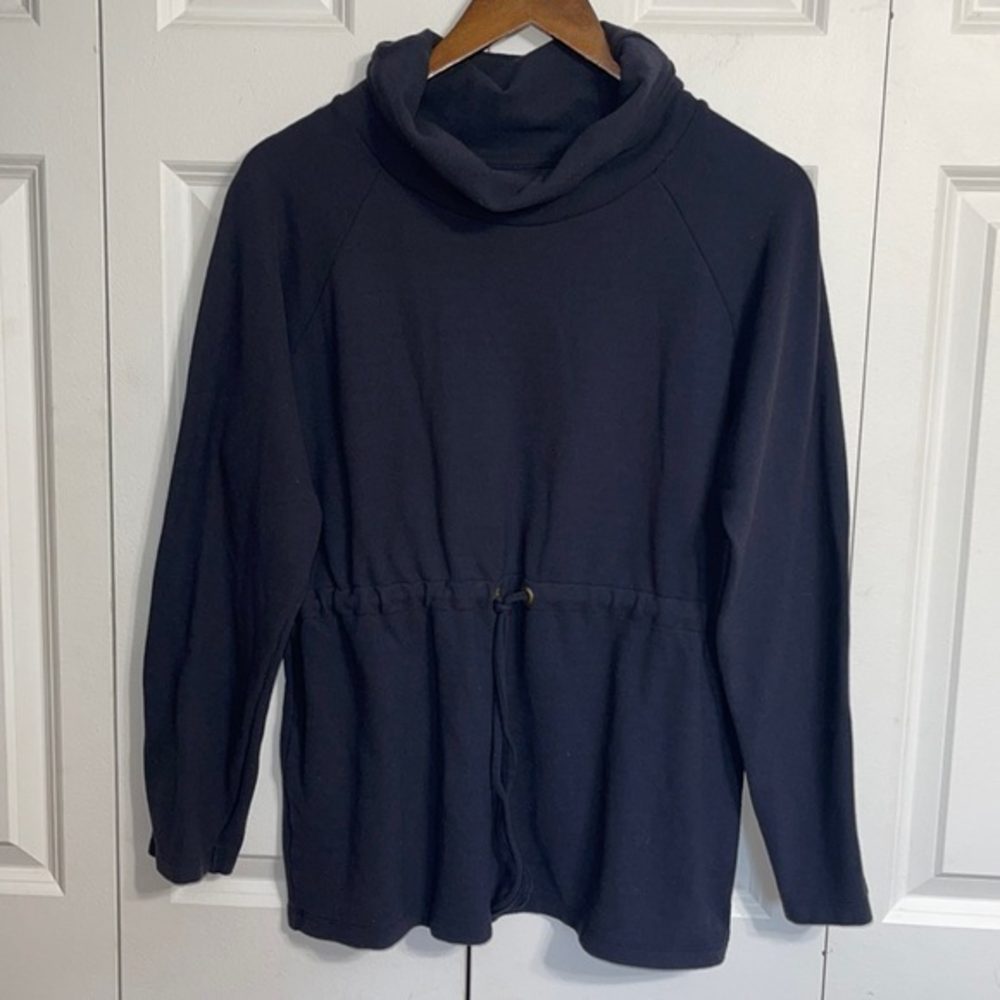 Duffield Lane Medium Cowl‎ Neck Sweatshirt Womens Navy Blue Excellent Drawstring